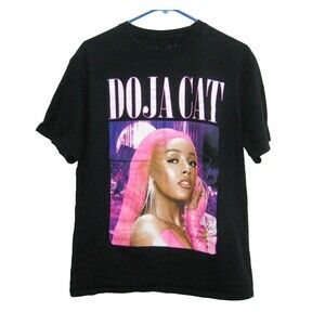 Doja Cat T-Shirt Girl's Size XL Black Short Sleeve Photo Graphic 100% Cotton Top